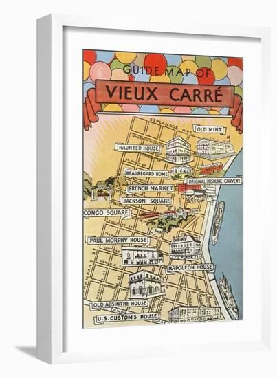 Map of Vieux Carre, New Orleans, Louisiana-null-Framed Art Print