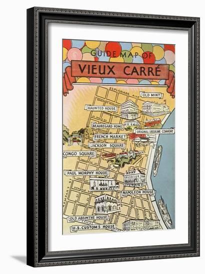 Map of Vieux Carre, New Orleans, Louisiana-null-Framed Art Print