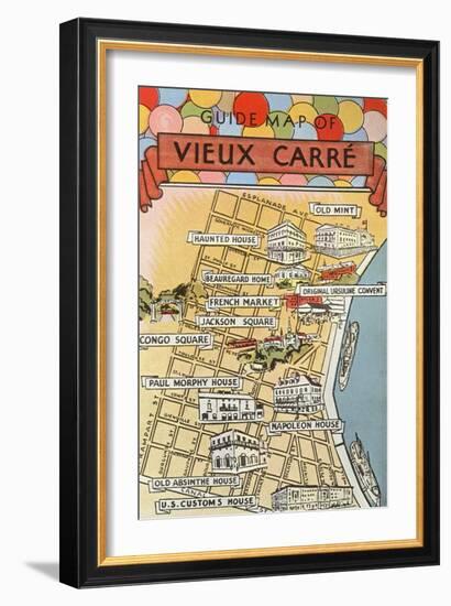 Map of Vieux Carre, New Orleans, Louisiana-null-Framed Art Print