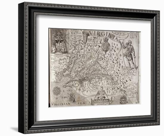 Map of Virginia, Discovered and Described by Captain John Smith, 1606, Engraved by William Hole-John Smith-Framed Giclee Print