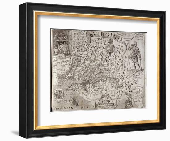 Map of Virginia, Discovered and Described by Captain John Smith, 1606, Engraved by William Hole-John Smith-Framed Giclee Print