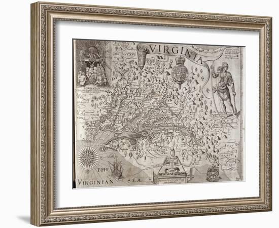 Map of Virginia, Discovered and Described by Captain John Smith, 1606, Engraved by William Hole-John Smith-Framed Giclee Print