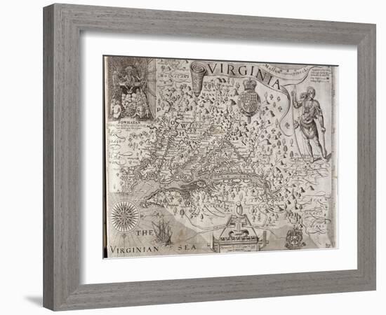 Map of Virginia, Discovered and Described by Captain John Smith, 1606, Engraved by William Hole-John Smith-Framed Giclee Print