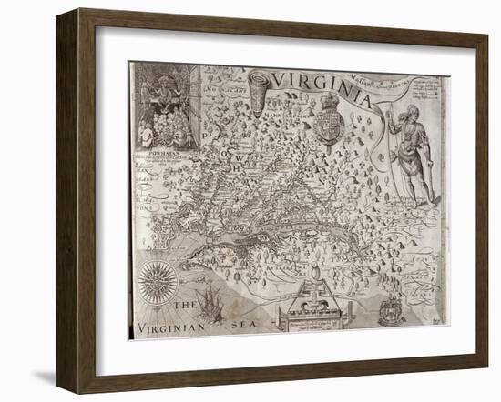 Map of Virginia, Discovered and Described by Captain John Smith, 1606, Engraved by William Hole-John Smith-Framed Giclee Print