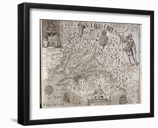 Map of Virginia, Discovered and Described by Captain John Smith, 1606, Engraved by William Hole-John Smith-Framed Giclee Print