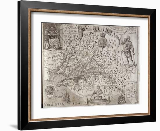 Map of Virginia, Discovered and Described by Captain John Smith, 1606, Engraved by William Hole-John Smith-Framed Giclee Print