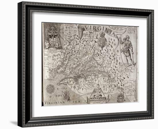 Map of Virginia, Discovered and Described by Captain John Smith, 1606, Engraved by William Hole-John Smith-Framed Giclee Print