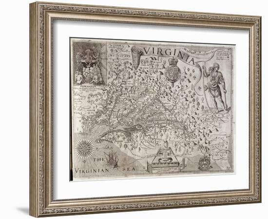 Map of Virginia, Discovered and Described by Captain John Smith, 1606, Engraved by William Hole-John Smith-Framed Giclee Print