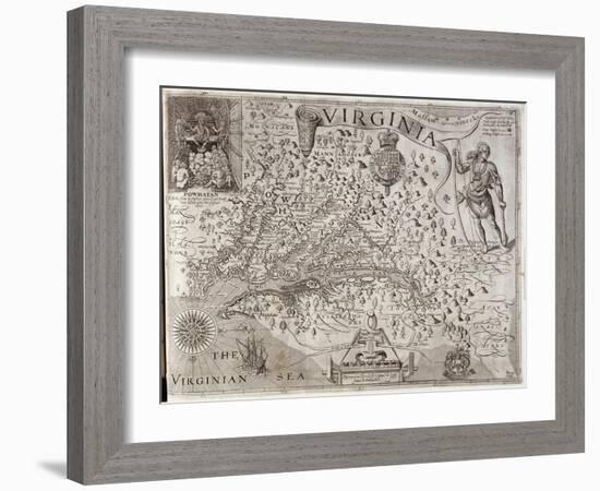 Map of Virginia, Discovered and Described by Captain John Smith, 1606, Engraved by William Hole-John Smith-Framed Giclee Print