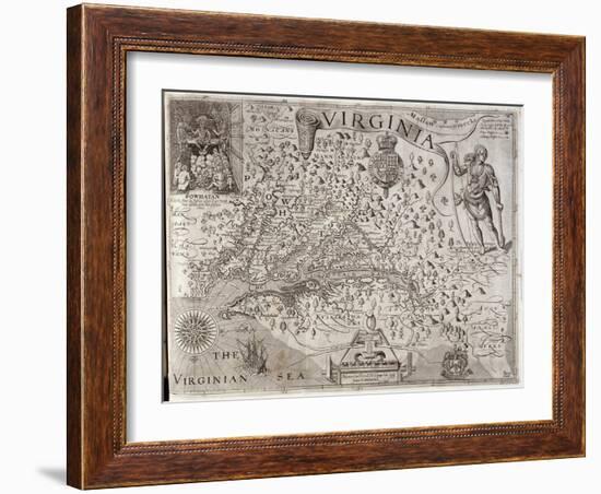 Map of Virginia, Discovered and Described by Captain John Smith, 1606, Engraved by William Hole-John Smith-Framed Giclee Print