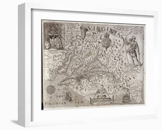 Map of Virginia, Discovered and Described by Captain John Smith, 1606, Engraved by William Hole-John Smith-Framed Giclee Print