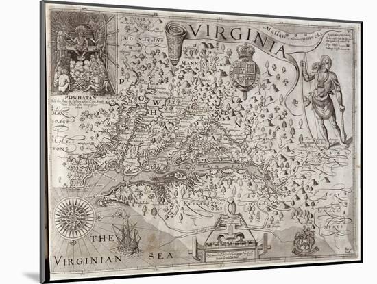 Map of Virginia, Discovered and Described by Captain John Smith, 1606, Engraved by William Hole-John Smith-Mounted Giclee Print
