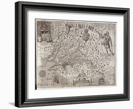 Map of Virginia, Discovered and Described by Captain John Smith, 1606, Engraved by William Hole-John Smith-Framed Giclee Print