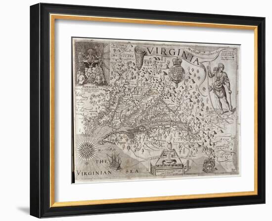 Map of Virginia, Discovered and Described by Captain John Smith, 1606, Engraved by William Hole-John Smith-Framed Giclee Print