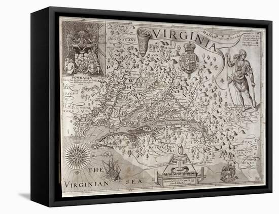 Map of Virginia, Discovered and Described by Captain John Smith, 1606, Engraved by William Hole-John Smith-Framed Premier Image Canvas