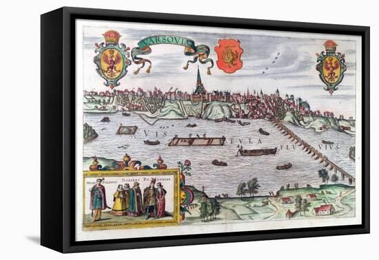 Map of Warsaw, from 'Civitates Orbis Terrarum' by Georg Braun-Joris Hoefnagel-Framed Premier Image Canvas