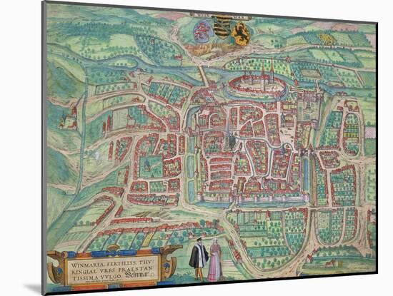 Map of Weimar, from "Civitates Orbis Terrarum" by Georg Braun and Frans Hogenberg circa 1572-1617-Joris Hoefnagel-Mounted Giclee Print