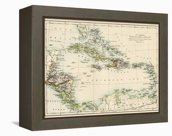 Map of West Indies and the Caribbean Sea, 1800s-null-Framed Premier Image Canvas