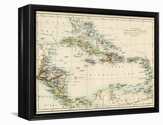 Map of West Indies and the Caribbean Sea, 1800s-null-Framed Premier Image Canvas