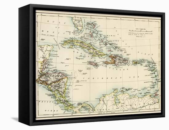 Map of West Indies and the Caribbean Sea, 1800s-null-Framed Premier Image Canvas