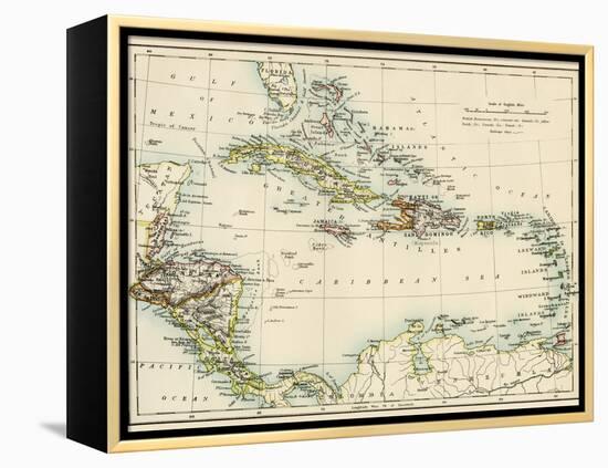 Map of West Indies and the Caribbean Sea, 1800s-null-Framed Premier Image Canvas