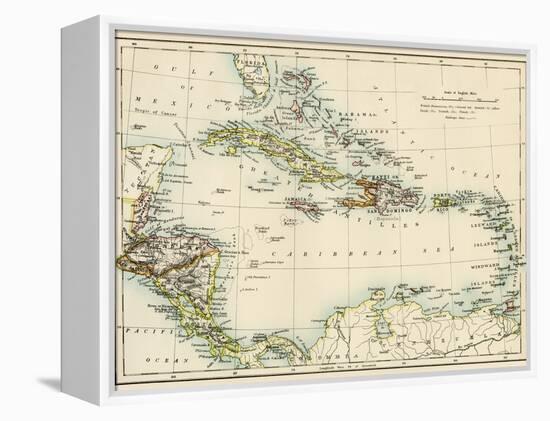 Map of West Indies and the Caribbean Sea, 1800s-null-Framed Premier Image Canvas