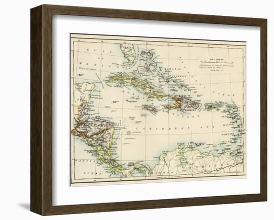 Map of West Indies and the Caribbean Sea, 1800s-null-Framed Premium Giclee Print