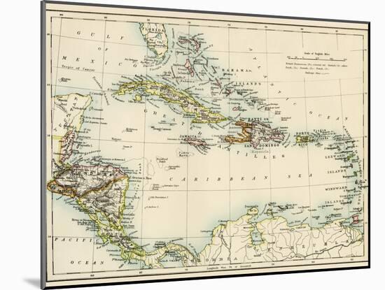 Map of West Indies and the Caribbean Sea, 1800s-null-Mounted Premium Giclee Print