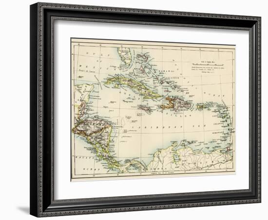 Map of West Indies and the Caribbean Sea, 1800s-null-Framed Premium Giclee Print