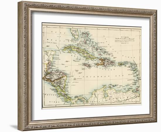 Map of West Indies and the Caribbean Sea, 1800s-null-Framed Giclee Print