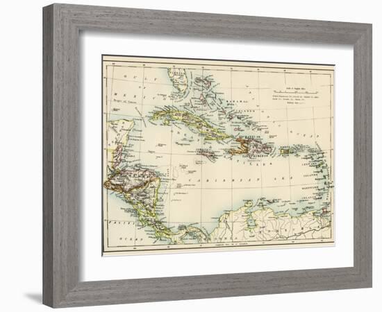 Map of West Indies and the Caribbean Sea, 1800s-null-Framed Giclee Print