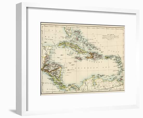 Map of West Indies and the Caribbean Sea, 1800s-null-Framed Giclee Print