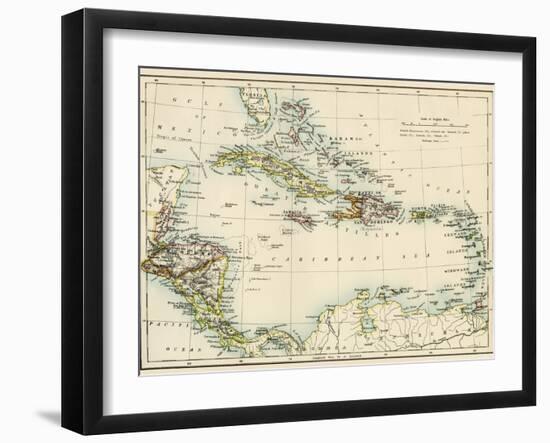 Map of West Indies and the Caribbean Sea, 1800s-null-Framed Giclee Print