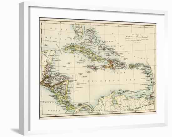 Map of West Indies and the Caribbean Sea, 1800s--Framed Giclee Print