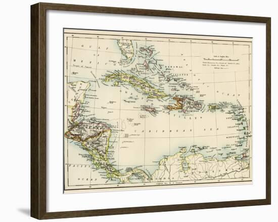 Map of West Indies and the Caribbean Sea, 1800s-null-Framed Giclee Print