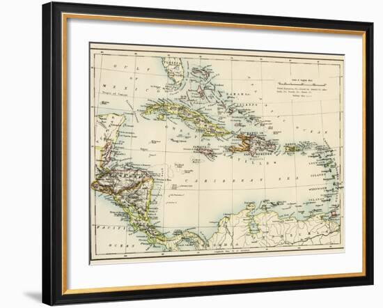 Map of West Indies and the Caribbean Sea, 1800s--Framed Giclee Print