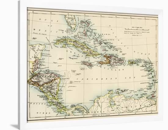 Map of West Indies and the Caribbean Sea, 1800s-null-Framed Giclee Print