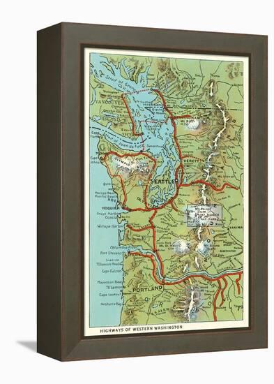 Map of Western Washington-null-Framed Stretched Canvas