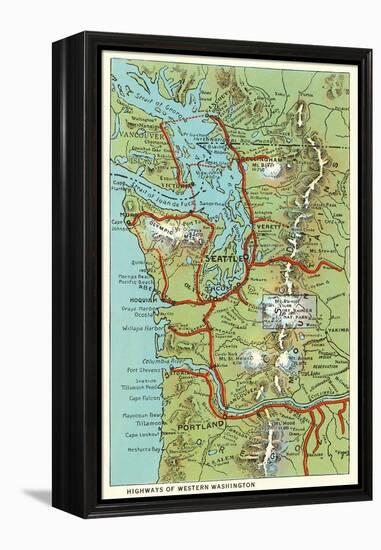 Map of Western Washington-null-Framed Stretched Canvas