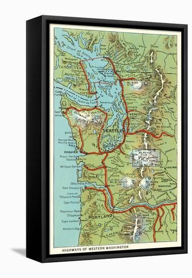 Map of Western Washington-null-Framed Stretched Canvas