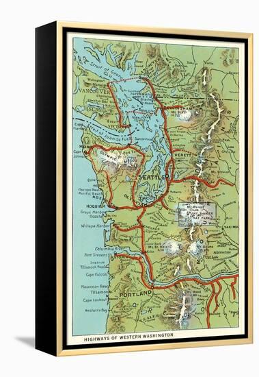 Map of Western Washington-null-Framed Stretched Canvas