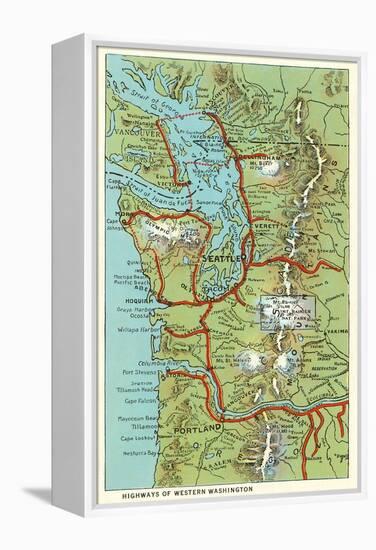 Map of Western Washington-null-Framed Stretched Canvas