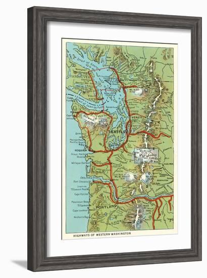 Map of Western Washington-null-Framed Art Print