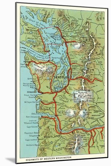 Map of Western Washington-null-Mounted Art Print