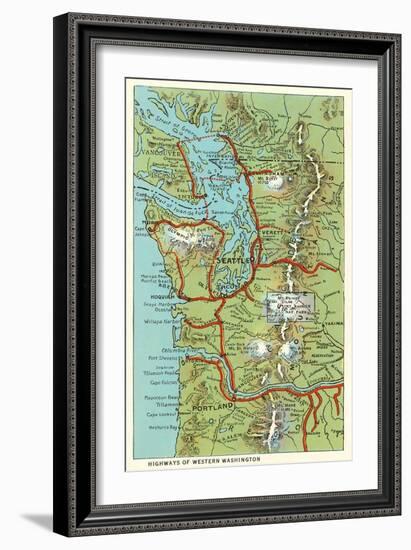 Map of Western Washington--Framed Art Print