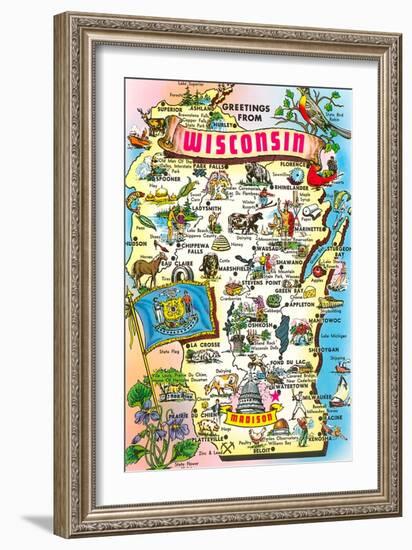 Map of Wisconsin, Attractions-null-Framed Art Print