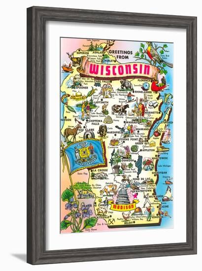 Map of Wisconsin, Attractions-null-Framed Art Print