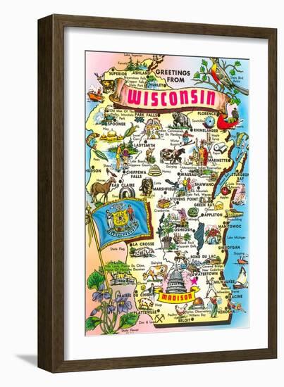 Map of Wisconsin, Attractions-null-Framed Art Print