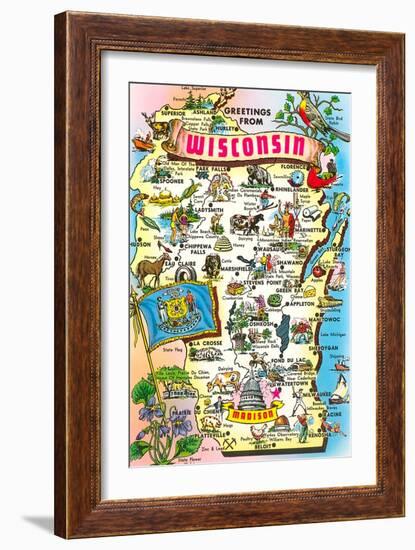 Map of Wisconsin, Attractions-null-Framed Art Print