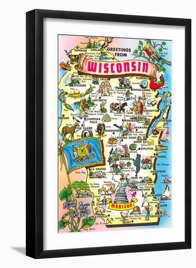 Map of Wisconsin, Attractions-null-Framed Art Print